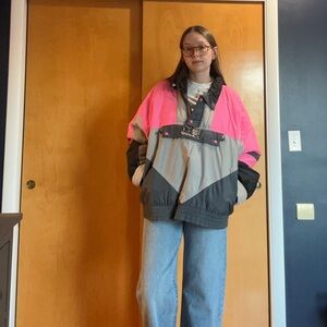 Vintage 80s/90s Neon Color Block Retro Ski Half Zip Jacket